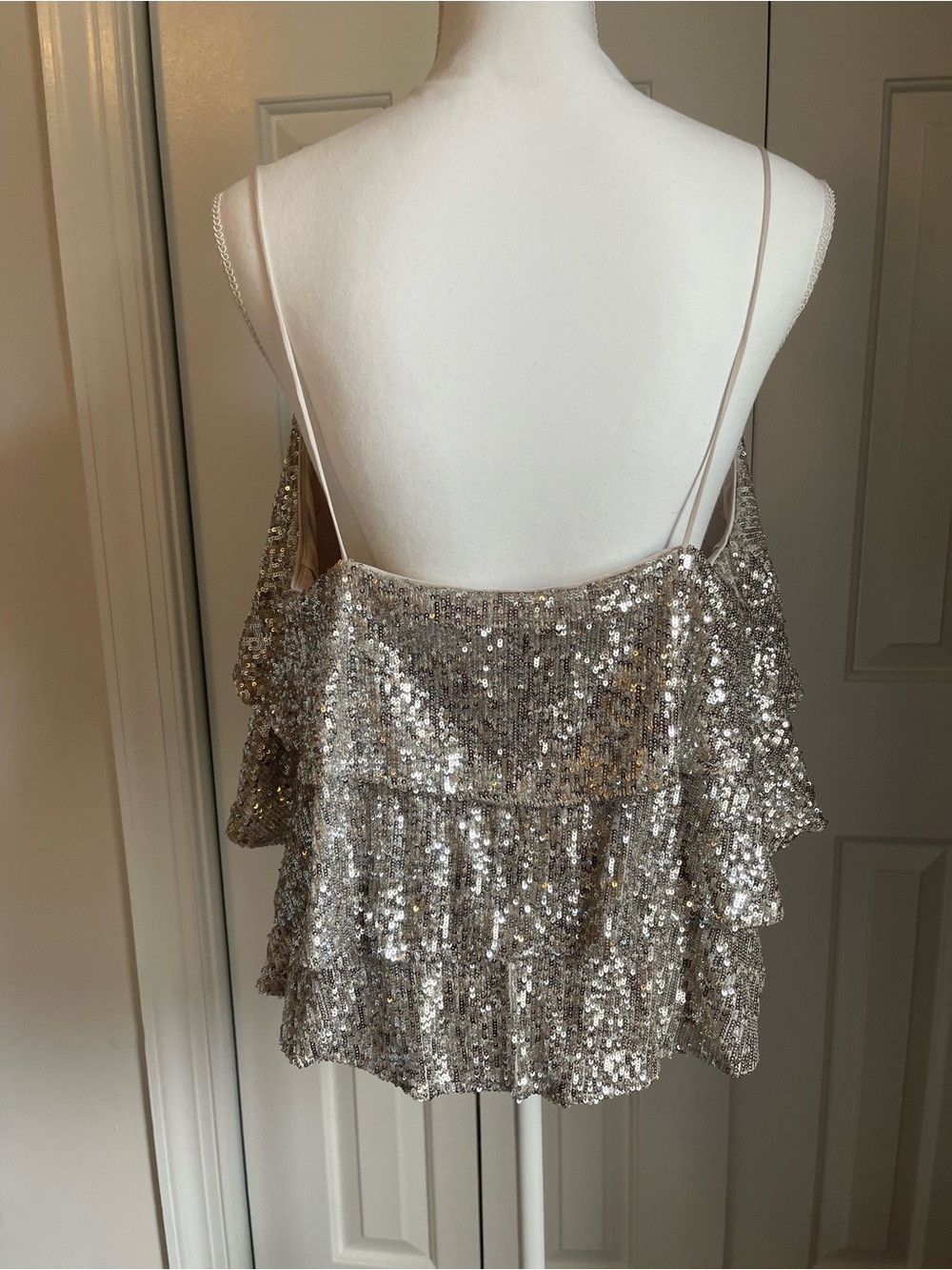Silver Sequin Ruffle Cami Top - Picture 2 of 3